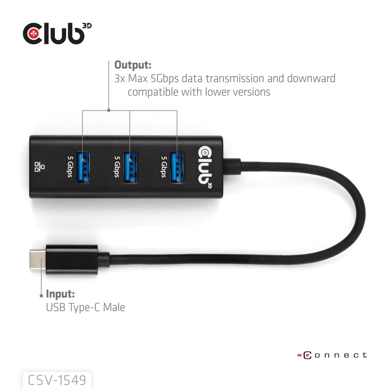 Club3D CSV-1549 USB Type-C 3.2 Gen1 to 3 Port USB