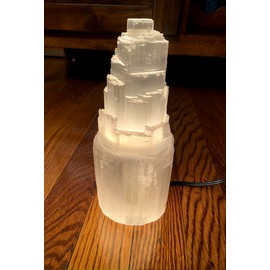 Natures Artifacts Selenite Lamp, Selenite Crystal Lamp, Selenite Tower Skyscraper Lamp, 8" (20 cm)