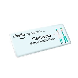 Badgemaster Hello My Name is Logo Blue Equality Nurses Badge Premium Domed White White 76 x 32mm Doctor Student Nurse Clinical Practitioner Healthcare Assistant Medical Staff GP