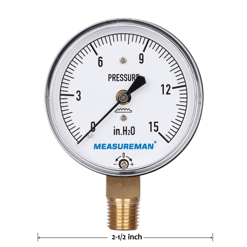 Measureman Diaphragm Type Capsule Low Pressure Gauge, 2-1/2" Dial, 1/4"NPT