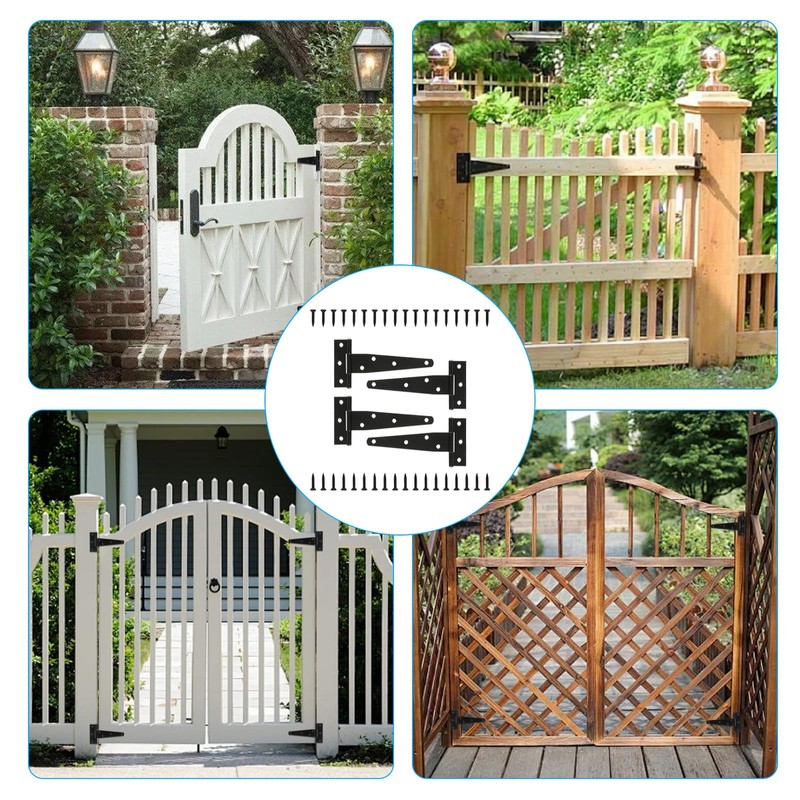 T Strap Hinges Heavy Duty, Shed Door Gate Hinges(Black) (4,