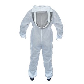 MS 3 Layer Bee Suit with One Pair Bee Gloves Beekeeping Suit with Fencing Veil (Large, White)