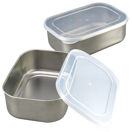 Shimomura Planning 38871 38871 Bat with Lid Storage Container, Deep Type, Set of 2, Made in Japan, Stainless Steel, Square Shape, 22.0 fl oz (650 ml)