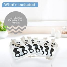 Fill n Squeeze Baby Food Reusable Pouch - Bottom Opening Premium Double Zip - Easy Clean Baby Pouches for Weaning, Yoghurt, Purees & Lumpy Homemade Baby Food - BPA & PVC Free - 6 x150 ml