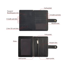 Valante 3-fold RFID AirTag travel passport wallet with 21 pockets and card slots (Black, 6 * 4 inch)