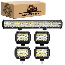 LED Light Bar 20Inch 420W & 4PCS 4Inch 60W Spot Flood Light Pods, KINGOPT High Brightness LED Spot Flood Combo Beam Fog Lamps Driving Boats Work Lights for Truck Car Golf Cart SUV Motor Jeep Courtyard