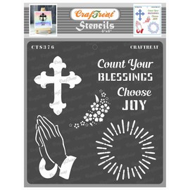 CrafTreat Christmas Stencils for Painting on Wood, Floor, Wall and Tiles - Choose Joy Stencil - 15.2 x 15.2 cm - Reusable DIY Craft Stencils for Christmas - Crucifix Stencil
