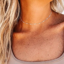 Tasiso Dainty Silver Choker Necklace Simple Chain Necklaces Shining Dots Sparkle Prom Necklace Cute Satellite Bead Link Exquisite Jewelry Gifts for Women Girls