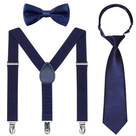 Kajeer Kids Suspender Bowtie Necktie Sets - Adjustable Elastic Classic Accessory Sets for 6 Months to 13 Year Old Boys & Girls (Navy blue, 31.5 Inches (Fit 6 Years to 13 Years))