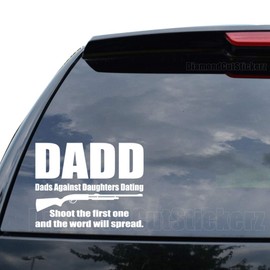 DiamondCutStickerz DADD DAD Against Daughters Dating Rifle Gun Decal Sticker Car Truck Motorcycle Window Bumper Laptop Wall Decor - Size (09 inch / 23 cm Tall) - Color (Matte Black)
