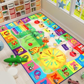 B BENRON 9x12 Washable Area Rug, Educational and Fun Kids Rug for Classroom Playroom Living Room Bedroom, Learning and Safe Playmat with ABC Alphabet Animals,Baby Toddler Children Play Mat