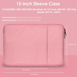 ProElife MacBook Air 15 inch Laptop Sleeve Case for MacBook Air 15 inch with Apple M3 M2 Chip Accessories Travel Carrying Case Waterproof Bag for MacBook Air 15 inch 2024 2023 M3