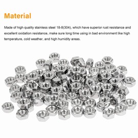 Powlankou 100 Pieces 1/4"-20 Stainless Hex Nut, Stainless Steel (304) 18-8 Nuts