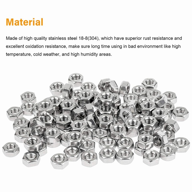 Powlankou 100 Pieces 1/4"-20 Stainless Hex Nut, Stainless Steel (304)