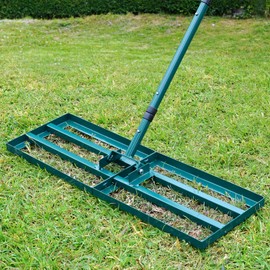 Lawn Leveling Rake,Stainless Steel Lawn Leveler with 30”x10” Ground Plate, 78” Adjustable Long Handle, Level Yard Tool for Grass, Golf Field, Level Soil or Dirt Ground Surfaces-Green