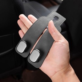 Car Seat Headrest Hook, 2 Pack Leather Car Seat Storage Hanger for Purses and Bags, Car Organization Accessories (2, Grey)