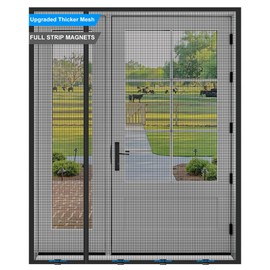 Magnetic Screen Door Thicker 265g/㎡ Mesh, Reversible Left Right Side Opening Wide Magnetic Screen Door, Upgraded-Model Full Strip Magnets for Sliding & French Doors (Black, Fit Door Size 72 x 80 inch)