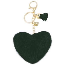 jtkdxqs Pom Pom Keychain Soft Artificial Rabbit Fur Plush Fluffy Key Ring Heart Shape Tassel Keychains for Women,black