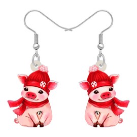 BAMAY Acrylic Cute Pig Earrings Dangle Fun Pink Piggy Jewelry Farm Animal Charms Gifts for Women (Christmas 426)