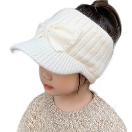 Eohak Children's Knitted Hat Women's Autumn and Winter Empty Top Peaked Cap Girls Versatile Baseball Cap Sports Outdoor Thickened Warm Hat, White-Style1