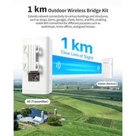 BrosTrend 5GHz 867Mbps WiFi Bridge Point to Point Outdoor, 1KM Wireless Internet Network Bridge, Plug & Play, Long Range PtP PtMP, Passive PoE Injector, work with Starlink, Extend Network to Buildings
