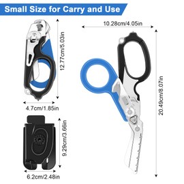 Awaiymi 6 In 1 Multi-function Trauma Shears With Holster, Stainless Steel Foldable Emergency Response Shears, Outdoor Camping Medical Scissors Tools, Sheath With EMT Trauma Scissors（Black+Blue）