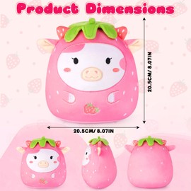 Hkojewp Cow Plush, Cute Cow Stuffed Animals, Soft Strawberry Cow Plush Toy, Kawaii Plush for Girls Birthday Gift, Toys Great Gift for Kids Girls Boys Adults (8 Inch)