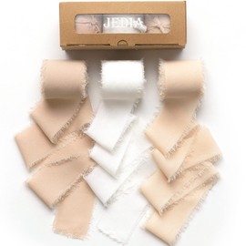 JEDIA - 3 rollos de cinta de gasa de seda con flecos hechos a mano, 3.8 cm x 6.4 m, para envolver regalos, invitaciones de boda, envoltura de ramos, ramos de novia, manualidades