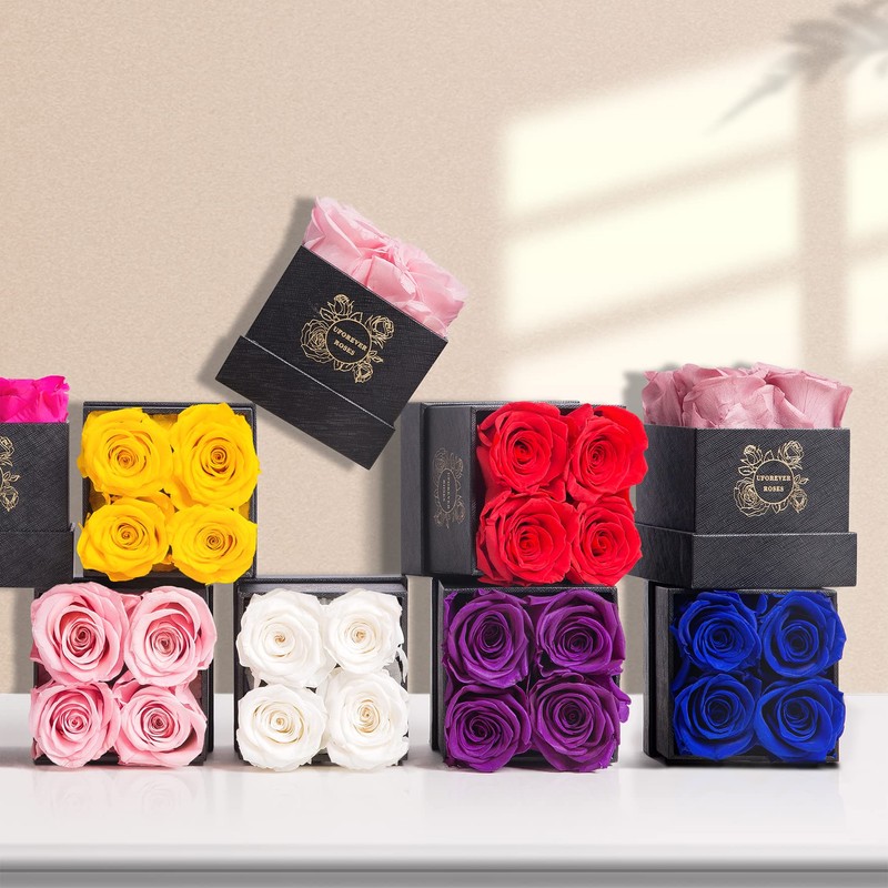UFOREVER ROSES 4-Piece Preserved Roses in a Box, Preserved Flowers,
