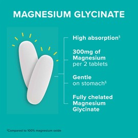 Qunol Magnesium Glycinate 300mg, 100% Glycinate Chelated Magnesium Supplement, 90ct Tablets