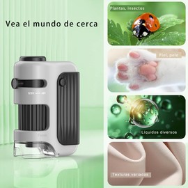 XGHEO Mini Microscopios Pequeño de Bolsillo, Microscopios para Niños con Aumento 60X-120X, con Iluminación LED, Juguete Microscopio Portátil de Mano para Adultos