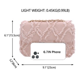Milisente Women Shoulder Bag Small Quilted Denim Bag Chain Clutch Purses and Handbags Or Crossbody For Evening Formal Party, Light Pink