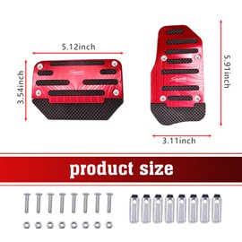 lekudo Pack-2 Car Brake and Accelerator Pedal, 5.1" x 3.5" + 3.1" x 5.9" Alloy Pedal Cover with Anti-Slip Rubber Strip, Punch-Free Installation Accessory, Universal for Automatic Cars (Red)
