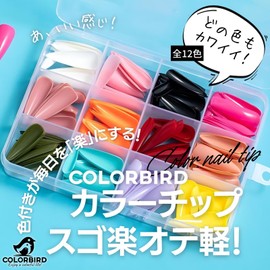 COLORBIRD Nail Tips, Long, 12 Colors, 240 Sheets, Black, Pink, Blue, Ocean, Pool, Nail Tips, Simple, Stylish (Point L Glossy)
