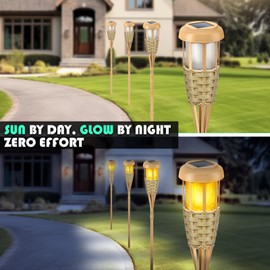 Evelynsun Solar Outdoor Lights, Solar Torch Lights Outdoor Flickering Flame, Outdoor Decorations for Patio Path Yard - 4 Pack