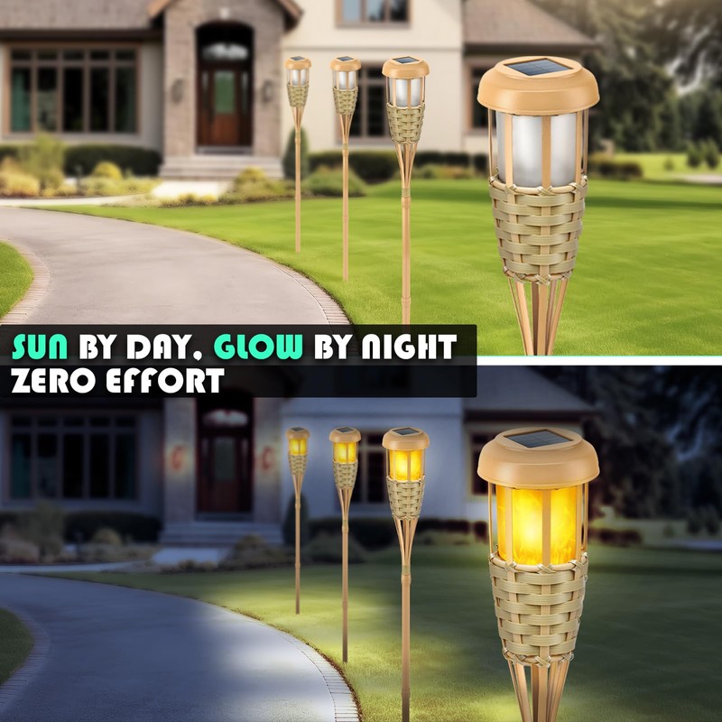 Evelynsun Solar Outdoor Lights, Solar Torch Lights Outdoor Flickering Flame,