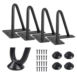 SMARTSTANDARD 4 Inch Heavy Duty Hairpin Furniture Legs, Metal Home DIY Projects for TV Stand, Sofa, Cabinet, etc with Rubber Floor Protectors Black 4PCS