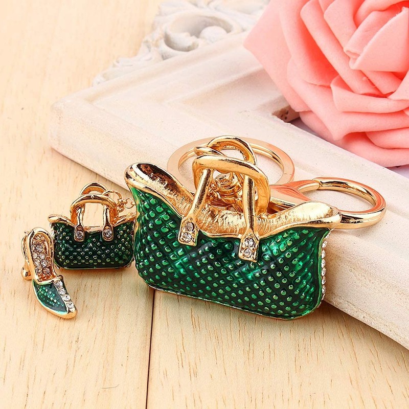 Walfront 3D Bag and Shoe Sets Key Chain, Rhinestone Crystal