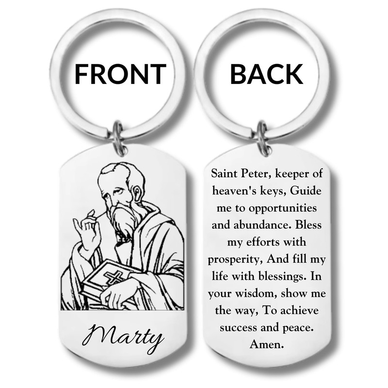 Saint Peter, Abundance Prayer, Stainless Steel Rectangular Engraved Keychain