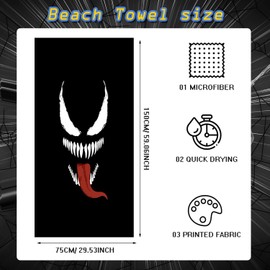 UHDS Children's Beach Towel, Bath Towel, Bath Towel, Microfibre 75 x 150 cm, Soft, Absorbent Venom Towel, Gift for Boys and Girls, Multicoloured