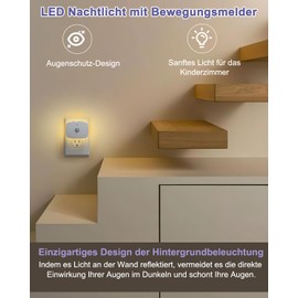 OQIMAX Night Light Socket with Motion Sensor and Twilight Sensor, Pack of 2 Motion Sensor Light with 3 Light Colours (3000 K - 6000 K), Brightness Adjustable, Eye Protection Design Night Light