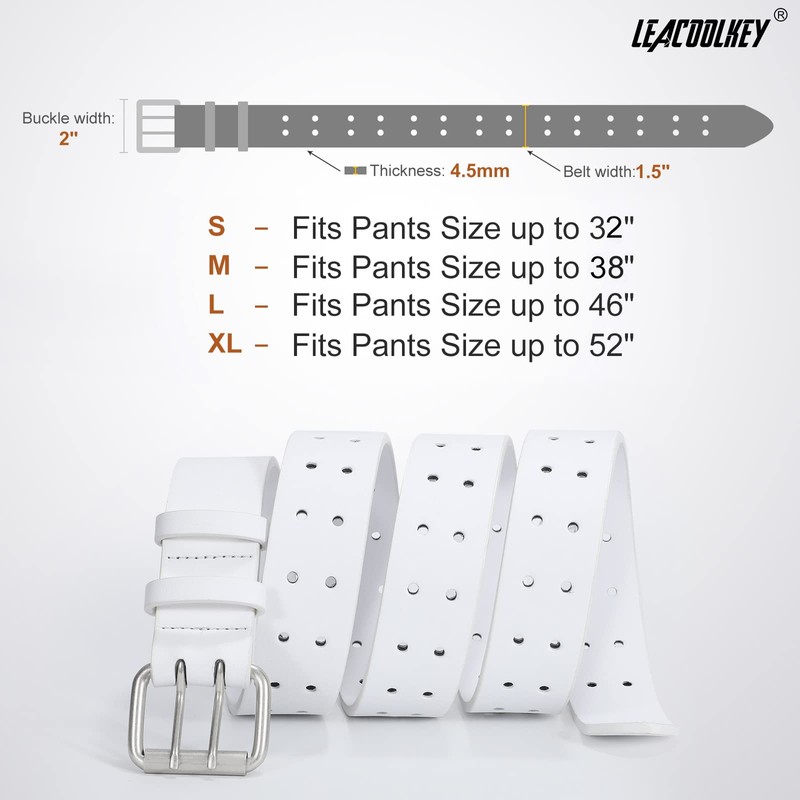 LEACOOLKEY Double Prong Leather Belts for Men PU Leather Work