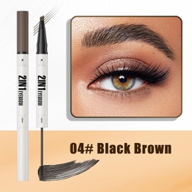 Eyebrow Pencil with Brow Gel, 2-in-1 Microblading Eyebrow Pen & Brow Gel, 4 Fork Tip & Precise Brush-Tip for Fuller-Looking Defined, Waterproof Smudge-Proof, 24H Wear (Black Brown)