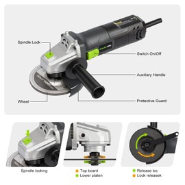 GALAX PRO Electric Angle Grinder,Equipped with 4.0 Amps Motor with 750W Max Output Power,4-1/2 inch Corded Angle Grinder 12000RPM with Cutting & Grinding Wheels,Flap Disc and Auxiliary Handle