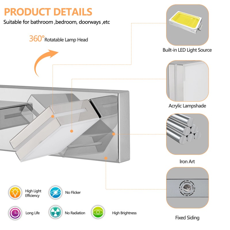 7-Light LED Modern Bathroom Vanity Light Fixture Matte Chrome Modern