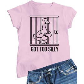Medium Pink Women Silly Goose Got Too Silly and Got Arrested Funny T-Shirt