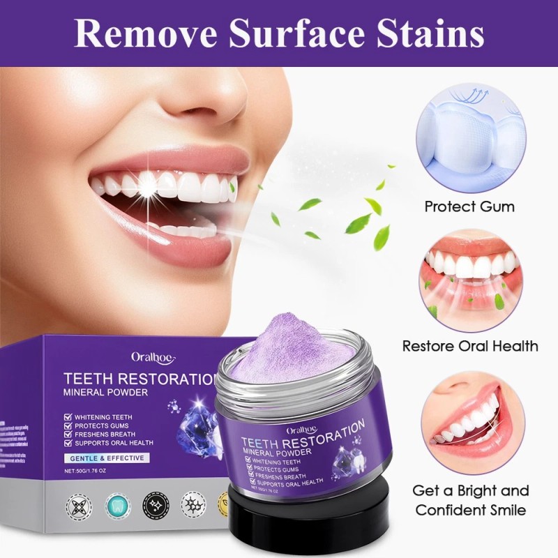 Oralhoe 3x Natural Teeth Restoration Mineral Powder Freshens Breath, Strengthens