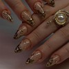 IMRAIN Press on Nails Medium Almond 3D Golden French Tips