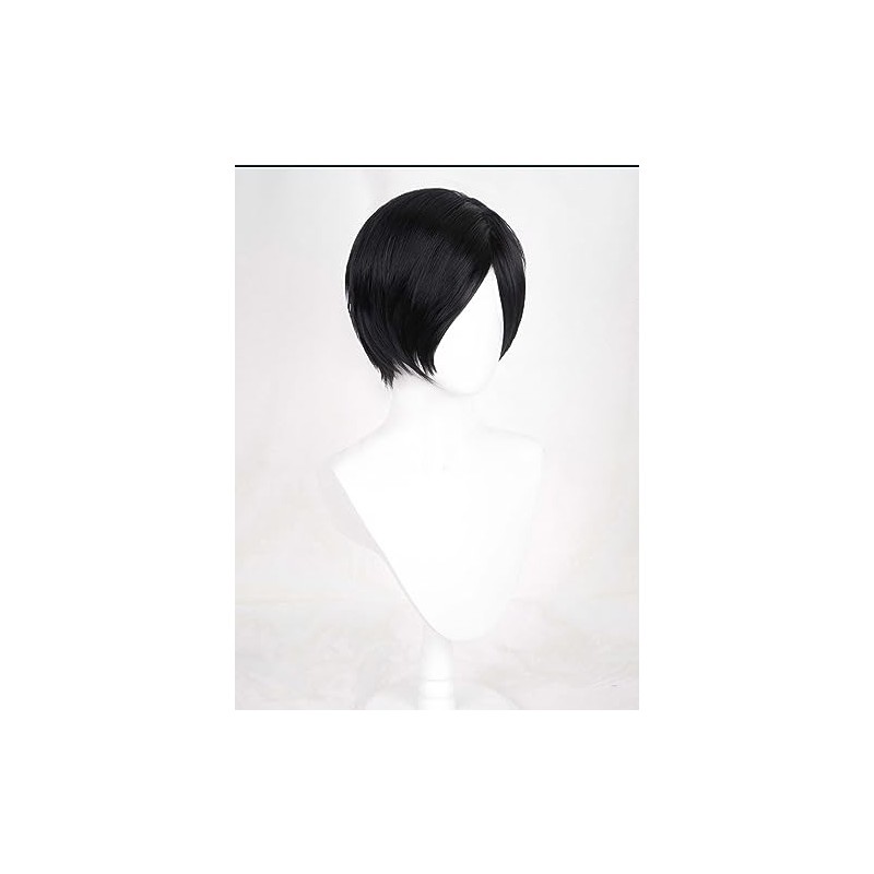 Osseoca- Peluca de pelo corto negra con flequillo y raya