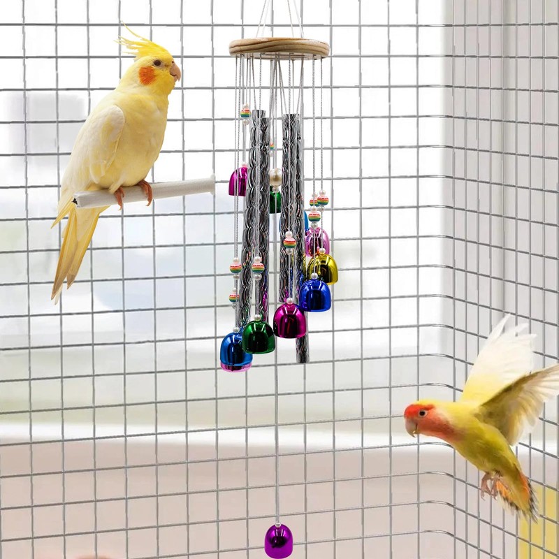 Parakeet Toys with Colorful Bells and Shining Sticks, Bird Cage